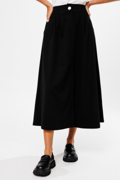 Черная юбка-трапеция из костюмной ткани с разрезом Kivviwear 4218.02 - фото 5