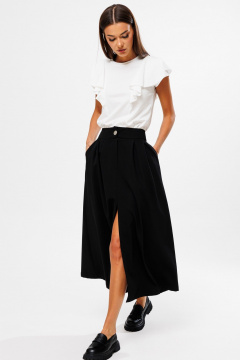 Черная юбка-трапеция из костюмной ткани с разрезом Kivviwear 4218.02 - фото 4