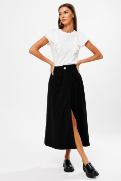 Черная юбка-трапеция из костюмной ткани с разрезом Kivviwear 4218.02 - фото 3