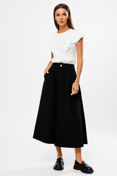 Черная юбка-трапеция из костюмной ткани с разрезом Kivviwear 4218.02 - фото 1