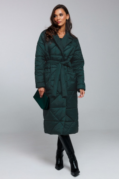 Стеганное демисезонное пальто прямого силуэта с поясом Butеr 2872 изумруд - фото 5