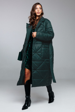 Стеганное демисезонное пальто прямого силуэта с поясом Butеr 2872 изумруд - фото 2