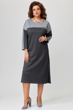 Демисезонное трикотажное платье с поясом и глубоким разрезом Fita 1741 графит - фото 5