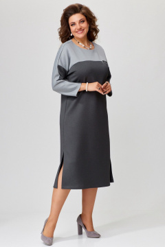 Демисезонное трикотажное платье с поясом и глубоким разрезом Fita 1741 графит - фото 3
