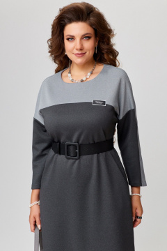 Демисезонное трикотажное платье с поясом и глубоким разрезом Fita 1741 графит - фото 2