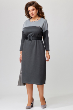Демисезонное трикотажное платье с поясом и глубоким разрезом Fita 1741 графит - фото 1