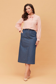 Демисезонная джинсовая юбка с шлицей и карманами Andina city 1007-24 синий - фото 4