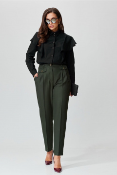 Демисезонные брюки со складками и эластановой резинкой Andina city 2015-24 хаки - фото 1