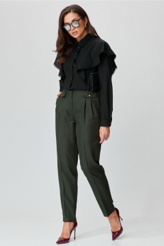 Демисезонные брюки со складками и эластановой резинкой Andina city 2015-24 хаки - фото 5