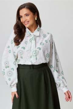 Демисезонный комплект блузка и юбка из текстиля Andina city 9045-24 хаки-белый - фото 4