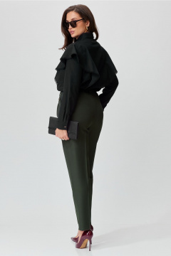Демисезонный комплект блузка и брюки из текстиля Andina city 9047-24 хаки-черный - фото 2