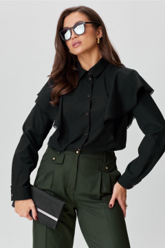 Демисезонный комплект блузка и брюки из текстиля Andina city 9047-24 хаки-черный - фото 5