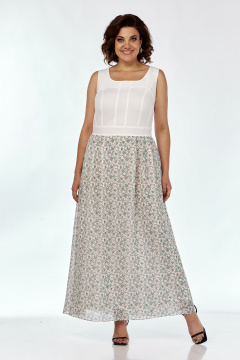 Комплект платье и укороченный жакет из льна и текстиля Liona Style 908 молочный-лазурь - фото 3