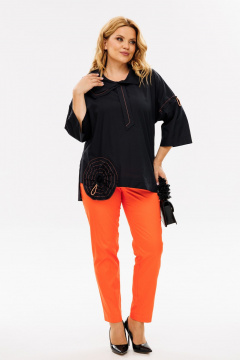 Бохо комплект блуза и брюки из хлопковой ткани Michel chic 1385 черный_оранжевый - фото 3