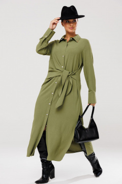 Платье рубашка с ассиметричным кроем и поясом для повседневных образов Anastasia 1135 олива - фото 5