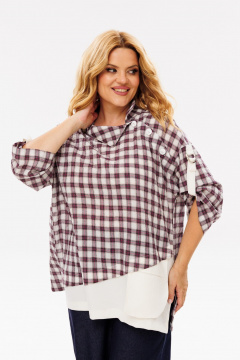 Демисезонная блуза со складкой и декором из клетчатой ткани Michel chic 751/1 сирень_молоко - фото 2