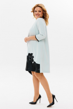 Демисезонное платье трапеция из текстиля с вышивкой из эко-кожи Michel chic 2140 голубой - фото 4