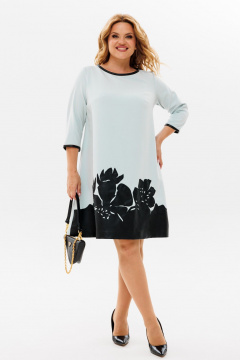 Демисезонное платье трапеция из текстиля с вышивкой из эко-кожи Michel chic 2140 голубой - фото 1