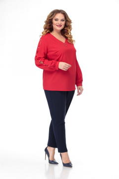 Блуза из текстиля с романтичным рукавом и V-вырезом Anelli 826 красный - фото 3