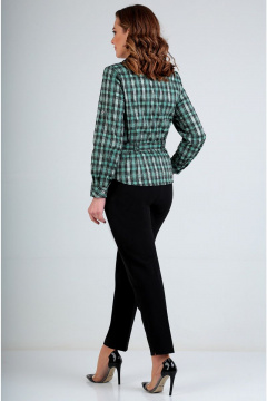 Клетчатая приталенная блуза с декоративными клапанами Таир-Гранд 6223 зеленый - фото 3