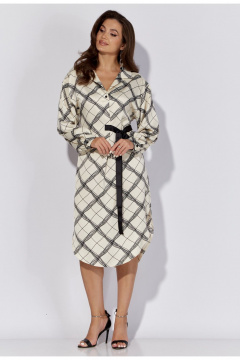 Платье прямого силуэта с длинным рукавом и складками TAiER 1295 молочный - фото 4