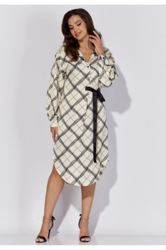 Платье прямого силуэта с длинным рукавом и складками TAiER 1295 молочный - фото 3