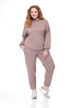 Коричневый трикотажный комплект: худи и брюки для повседневной носки Anelli 906 капучино - фото 1