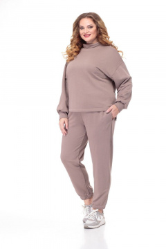 Коричневый трикотажный комплект: худи и брюки для повседневной носки Anelli 906 капучино - фото 2