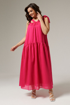 Розовый сарафан из текстиля с орезным ярусом для лета Панда 135580w розовый - фото 1