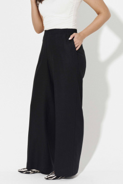 Демисезонные широкие брюки из льна с прорезными карманами Панда 180861w черный - фото 2