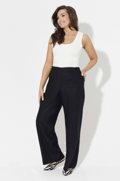 Демисезонные широкие брюки из льна с прорезными карманами Панда 180861w черный - фото 3