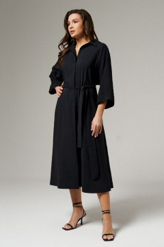 Черное платье из вискозы с укороченными рукавами и поясом Панда 186280w черный - фото 1
