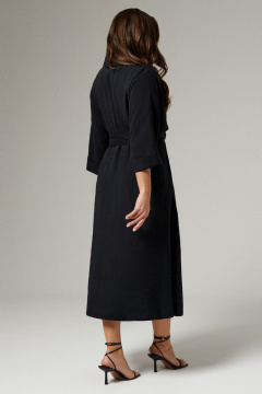 Черное платье из вискозы с укороченными рукавами и поясом Панда 186280w черный - фото 2
