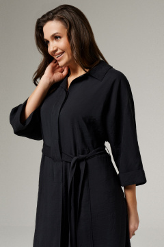 Черное платье из вискозы с укороченными рукавами и поясом Панда 186280w черный - фото 3