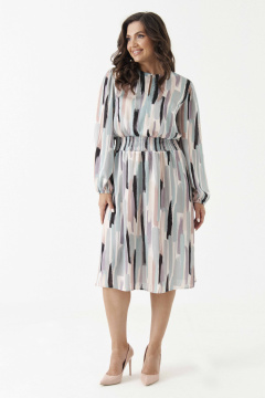 Мультиколорное платье из струящейся ткани с резинкой и нагрудными вытачками Панда 201683w бежево-бирюзовый - фото 1