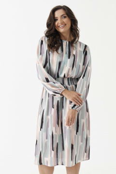 Мультиколорное платье из струящейся ткани с резинкой и нагрудными вытачками Панда 201683w бежево-бирюзовый - фото 2