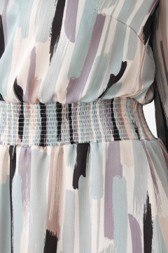 Мультиколорное платье из струящейся ткани с резинкой и нагрудными вытачками Панда 201683w бежево-бирюзовый - фото 4