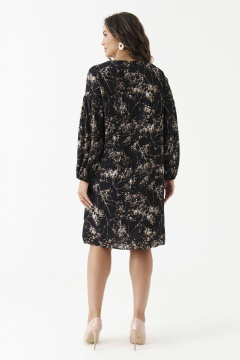 Черное платье из легкой струящейся ткани с поясом и резинками на рукавах Панда 203680w черный - фото 3