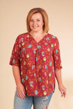 Блуза с V-образным вырезом и складкой по переду Golden Valley 2148 бордовый - фото 1