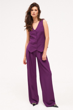 Деловой костюм 2-ка из текстиля и трикотажа с цепочками KaVaRi 8022.3 баклажан - фото 1