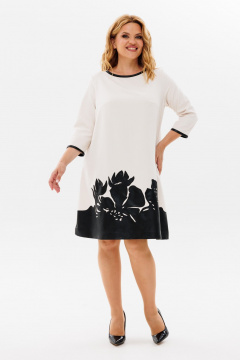 Платье трапециевидное с вышивкой из эко кожи Michel chic 2140 молоко - фото 3