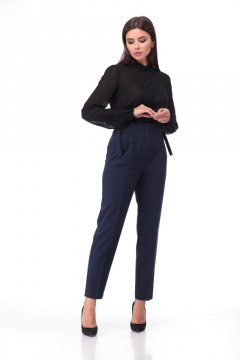 Завышенные брюки с складками и карманами из текстильной ткани DNM 028 синий - фото 1