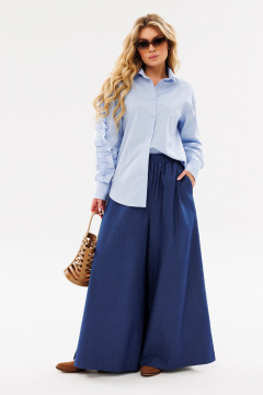 Голубая свободная рубашка с карманами и декоративной рюшей Ambera Style 1097 голубой - фото 3