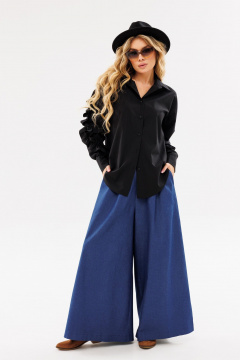 Черная свободная рубашка с фигурным низом и длинным рукавом Ambera Style 1097в черный - фото 2