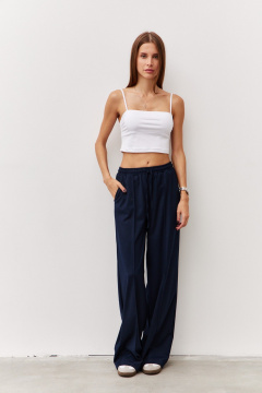 Брюки широкого силуэта из гладкой костюмной ткани Luitui R2019 темно-синий - фото 4