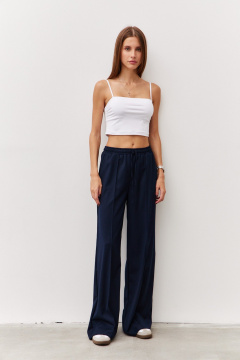 Брюки широкого силуэта из гладкой костюмной ткани Luitui R2019 темно-синий - фото 1