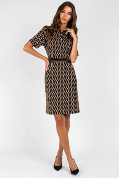 Платье полуприлегающее с эластичной тесьмой и коротким рукавом VIZAVI 807 черный/кэмел - фото 4