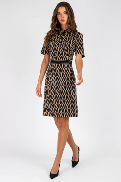 Платье полуприлегающее с эластичной тесьмой и коротким рукавом VIZAVI 807 черный/кэмел - фото 2
