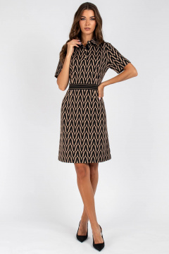 Платье полуприлегающее с эластичной тесьмой и коротким рукавом VIZAVI 807 черный/кэмел - фото 1