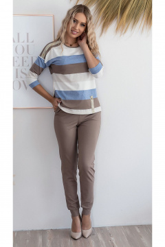 Джемпер свободного кроя с рукавами 3/4 и люверсами Nika.PL 03078 бежево-голубой - фото 2